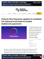 Fintech firm Payoneer applies to establish US national trust bank to enable stablecoin payments