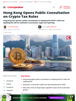 Hong Kong Opens Public Consultation on Crypto Tax Rules - Coinspeaker