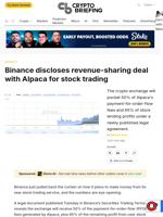 Binance discloses revenue-sharing deal with Alpaca for stock trading