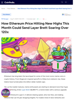 How Ethereum Price Hitting New Highs This Month Could Send Layer Brett Soaring Over 120x
