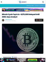Bitcoin Cycle Top Is In—$270,000 Delayed Until 2026, Says Analyst