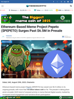Ethereum-Based Meme Project Pepeto ($PEPETO) Surges Past $6.5M in Presale - TheNewsCrypto
