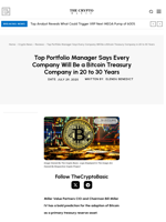 Top Portfolio Manager Says Every Company Will Be a Bitcoin Treasury Company in 20 to 30 Years