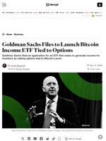 Goldman Sachs Files to Launch Bitcoin Income ETF Tied to Options - Decrypt