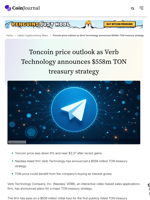 Toncoin price outlook as Verb Technology announces $558m TON treasury strategy - CoinJournal