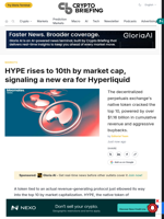 HYPE rises to 10th by market cap, signaling a new era for Hyperliquid