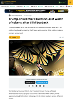 Trump-Linked WLFI Burns $1.43M in Tokens After Recent Buyback