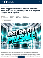 Best Crypto Presale to Buy as Altcoins Beat Bitcoin: Ethereum, XRP and Pepeto Target 100x Upside - TechBullion