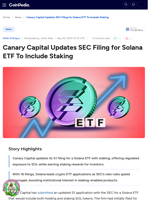 Canary Capital Updates SEC Filing for Solana ETF with Staking