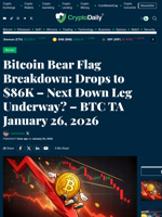 Bitcoin Bear Flag Breakdown: Drops to $86K – Next Down Leg Underway? – BTC TA January 26, 2026 - Crypto Daily