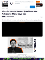 Bitcoin to Add Zero? '$1 Million BTC' Advocate Mow Says Yes