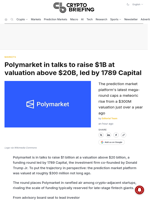 Polymarket in talks to raise $1B at valuation above $20B, led by 1789 Capital