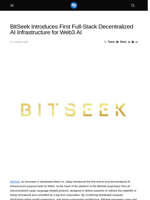 BitSeek Introduces First Full-Stack Decentralized AI Infrastructure for Web3 AI - Visionary Financial