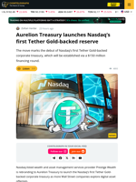Prestige Wealth Rebrands To Open Nasdaq's First Tether Gold Treasury