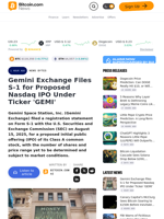 Gemini Exchange Files S-1 for Proposed Nasdaq IPO Under Ticker 'GEMI' – News Bytes Bitcoin News