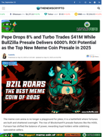 Pepe Drops 8% and Turbo Trades $41M While BullZilla Presale Delivers 6000% ROI Potential as the Top New Meme Coin Presale in 2025 -