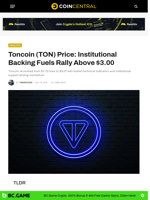 Toncoin (TON) Price: Institutional Backing Fuels Rally Above $3.00 - CoinCentral