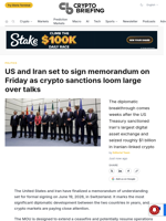 US and Iran set to sign memorandum on Friday as crypto sanctions loom large over talks