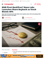 BNB Pivot Backfires as Nano Labs Launches 40% Stock Buyback