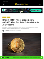 Bitcoin (BTC) Price: Drops Below $90,000 After Fed Rate Cut and Oracle AI Concerns - CoinCentral