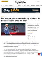 UK, France, Germany and Italy ready to lift Iran sanctions after US deal