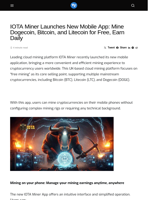 IOTA Miner Launches New Mobile App: Mine Dogecoin, Bitcoin, and Litecoin for Free, Earn Daily - Visionary Financial