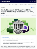 Bitcoin, Ethereum & XRP Surge Over 25% in August—Will the Rally Hold Until the End of Q3, 2026?