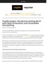 PaulGrumpus: Re-democratizing De-Fi with Real Innovation and Accessible Storytelling