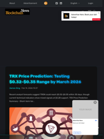 TRX Price Prediction: Testing $0.32-$0.35 Range by March 2026 - Blockchain.News