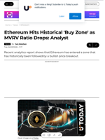 Ethereum Hits Historical 'Buy Zone' as MVRV Ratio Drops: Analyst - U.Today