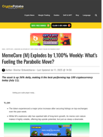 MemeCore (M) Explodes by 1,100% Weekly: What's Fueling the Parabolic Move?