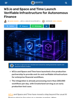 W3.io and Space and Time Launch Verifiable Infrastructure for Autonomous Finance