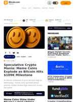 Speculative Crypto Mania: Meme Coins Explode as Bitcoin Hits $109K Milestone – Bitcoin News