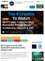 Best Crypto Coins for 2025 - BlockDAG Presale Beats Avalanche, Litecoin & XRP | Live Bitcoin News