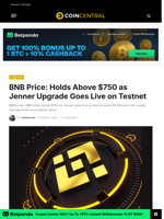 BNB Price: Holds Above $750 as Jenner Upgrade Goes Live on Testnet - CoinCentral