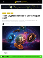Top 5 Cryptocurrencies to Buy in August 2025 - CoinCentral