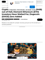 Crypto Market Review: Shiba Inu (SHIB) out of Hell, Moment Ethereum (ETH) Investors Have Waited For, Dogecoin (DOGE) Zero Added - U.Today