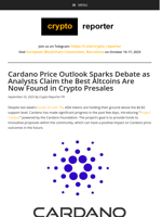 Cardano Price Outlook Sparks Debate as Analysts Claim the Best Altcoins Are Now Found in Crypto Presales