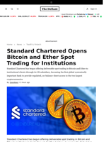 Standard Chartered Opens Bitcoin and Ether Spot Trading for Institutions - 
