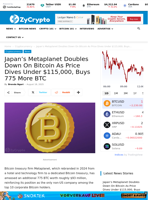 Japan’s Metaplanet Doubles Down On Bitcoin As Price Dives Under $115,000, Buys 775 More BTC ⋆ ZyCrypto
