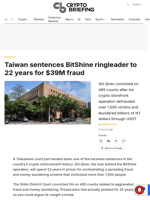 Taiwan sentences BitShine ringleader to 22 years for $39M fraud