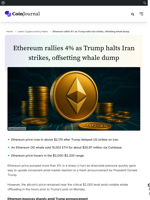 Ethereum rallies 4% as Trump halts Iran strikes, offsetting whale dump - CoinJournal
