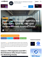 Best Crypto Presale With 75x ROI Forecast – Lyno AI, XRP and Solana Named Analyst Picks | Live Bitcoin News