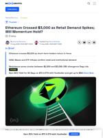ETH Price Breaks $3,000 Amid Retail Spike