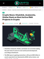Crypto News: Chainlink, Avalanche, Stellar Rank as Most Active RWA Projects in Crypto - Crypto News Flash