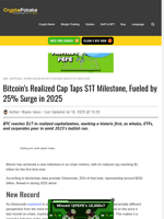 Bitcoin's Realized Cap Taps $1T Milestone, Fueled by 25% Surge in 2025