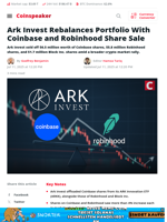 Ark Invest Sells Coinbase, Robinhood Shares Amid Strategy Shift