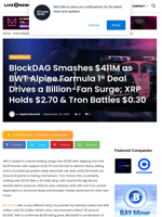 BlockDAG Smashes $411M as BWT Alpine Formula 1® Deal Drives a Billion-Fan Surge; XRP Holds $2.70 & Tron Battles $0.30 | Live Bitcoin News
