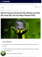 Bitcoin Faces Critical 25-Day Window as Fed, BOJ and SEC Set Up Major Market Shift