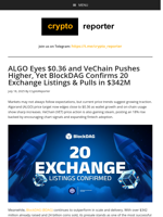 BlockDAG Confirms 20 Listings, ALGO Targets $0.36, & VET Rises